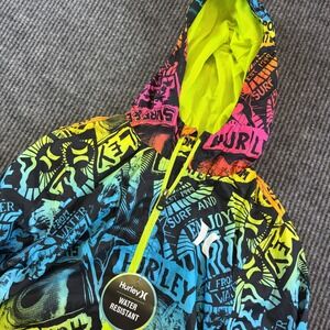 Hurley Boys Hooded Graffiti Windbreaker Youth M 10-12 Zip Water Resistant NWT